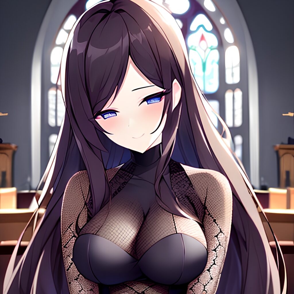 woman brunette church messy hair long hair fishnet 