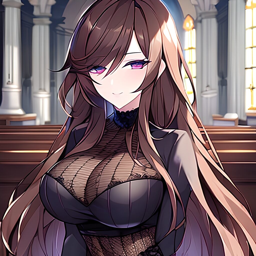 woman brunette fishnet church long hair messy hair 