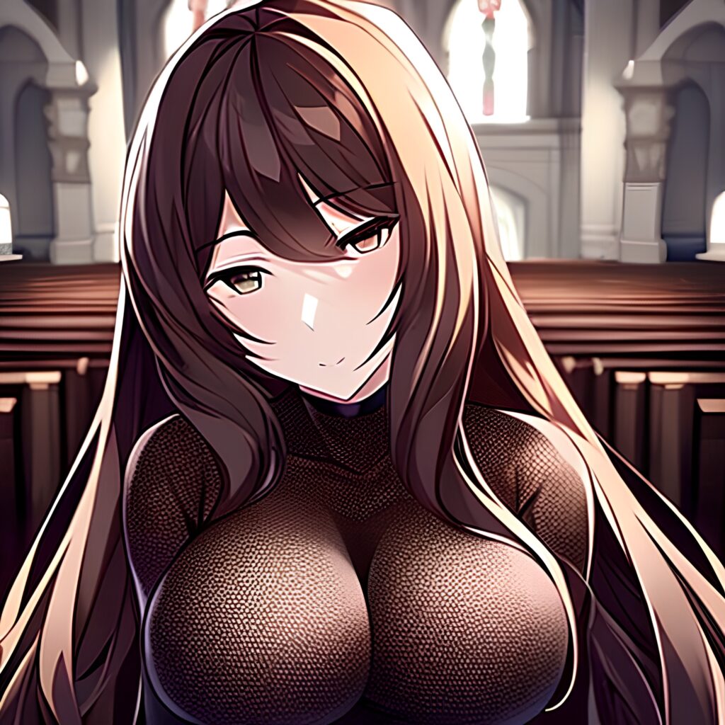 woman brunette fishnet church long hair messy hair 
