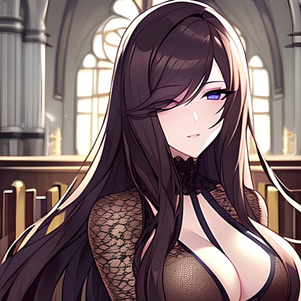 woman brunette fishnet church messy hair long hair 