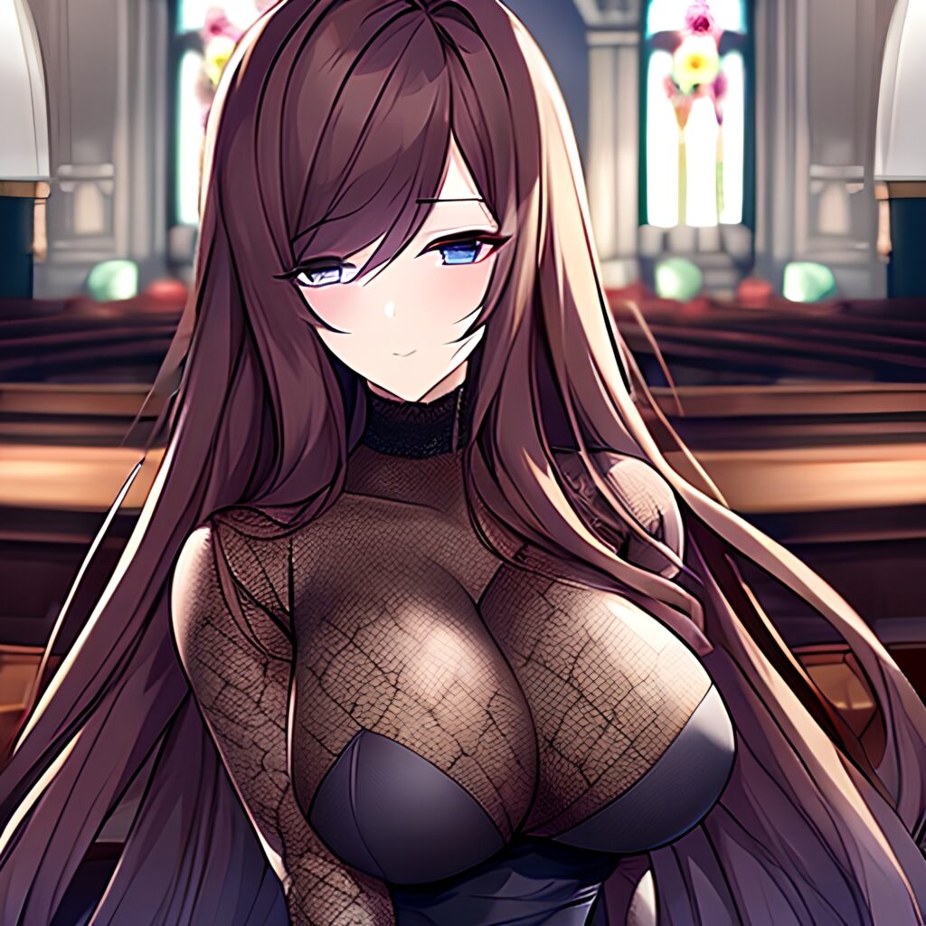 woman brunette fishnet church messy hair long hair 