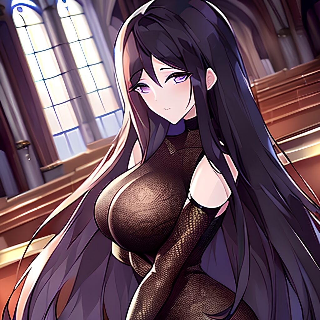 woman brunette fishnet church messy hair long hair 