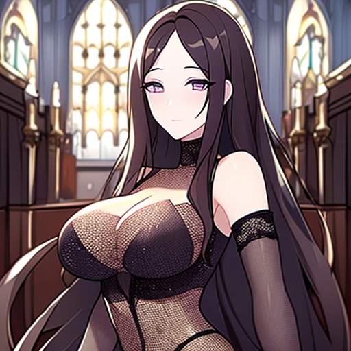 woman brunette fishnet church messy hair long hair 