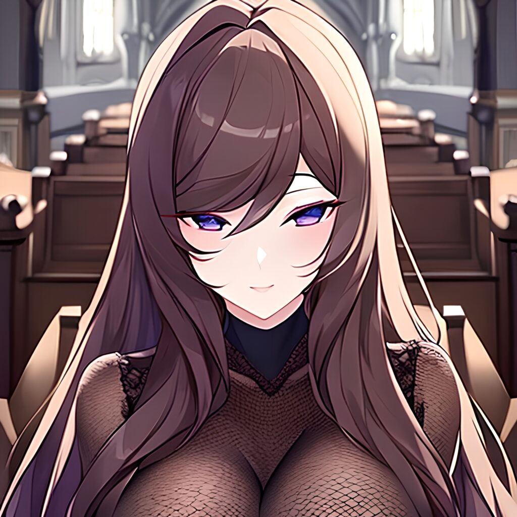 woman brunette fishnet church messy hair long hair 