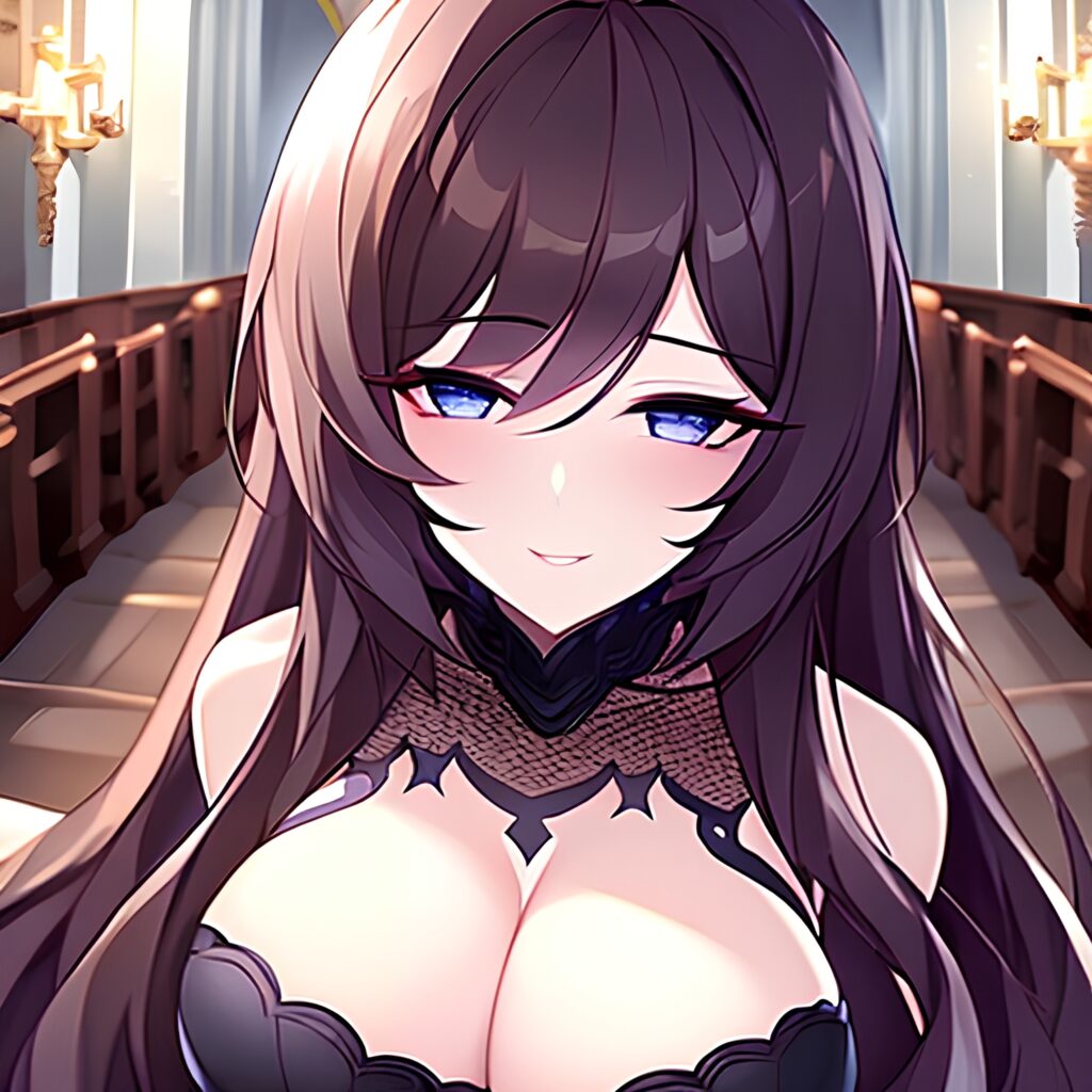 woman brunette fishnet long hair church messy hair 