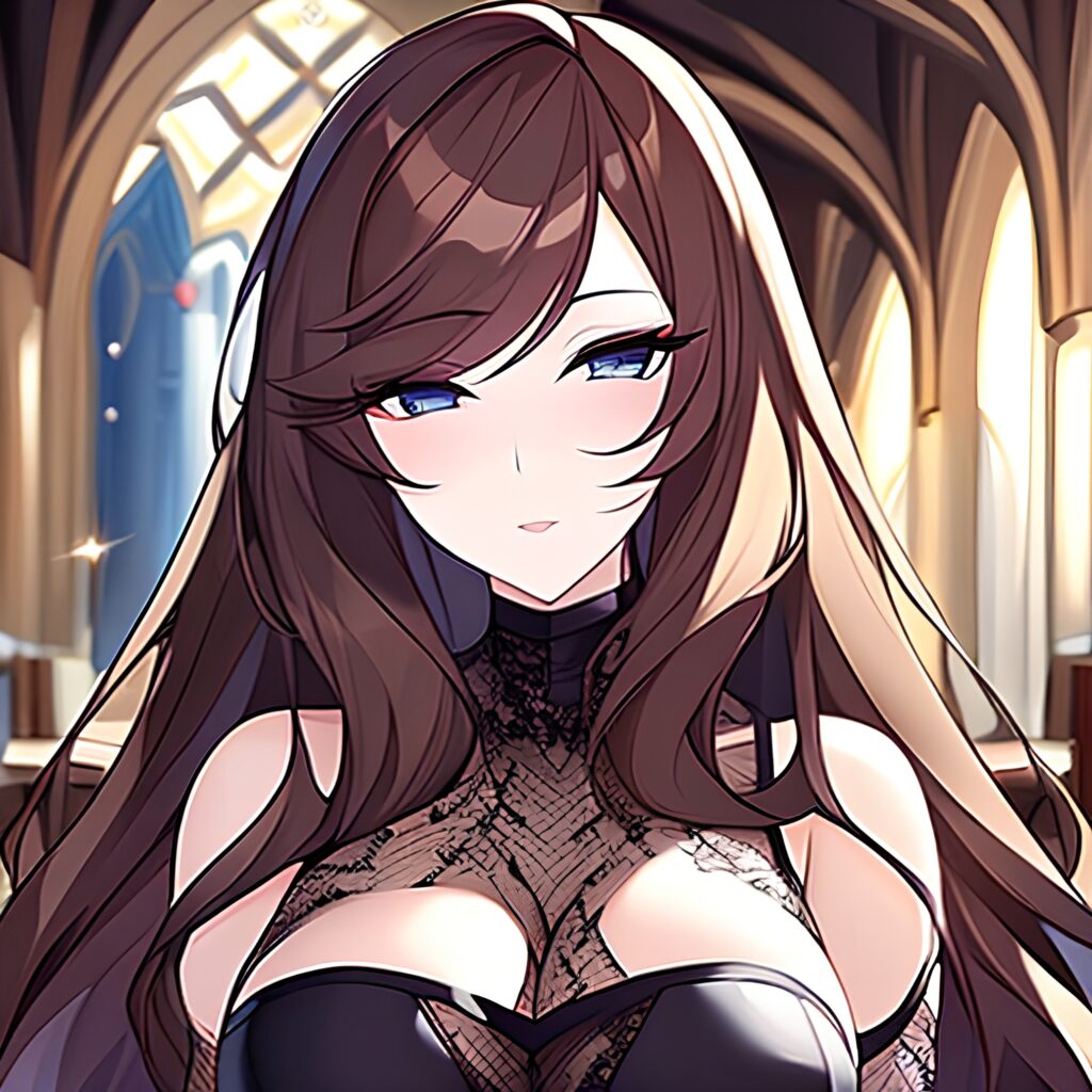 woman brunette fishnet long hair messy hair church 