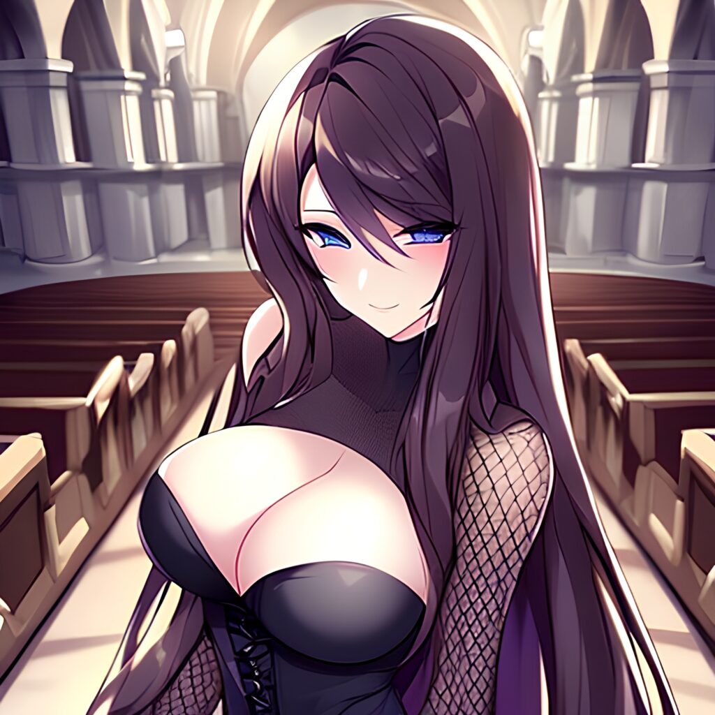 woman brunette fishnet messy hair church long hair 