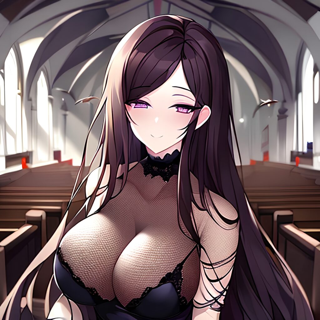 woman brunette fishnet messy hair church long hair 