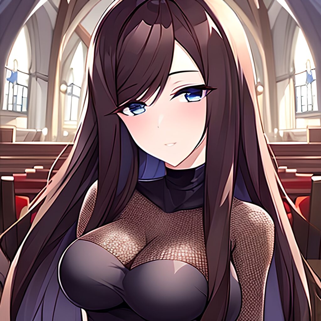 woman brunette fishnet messy hair church long hair 