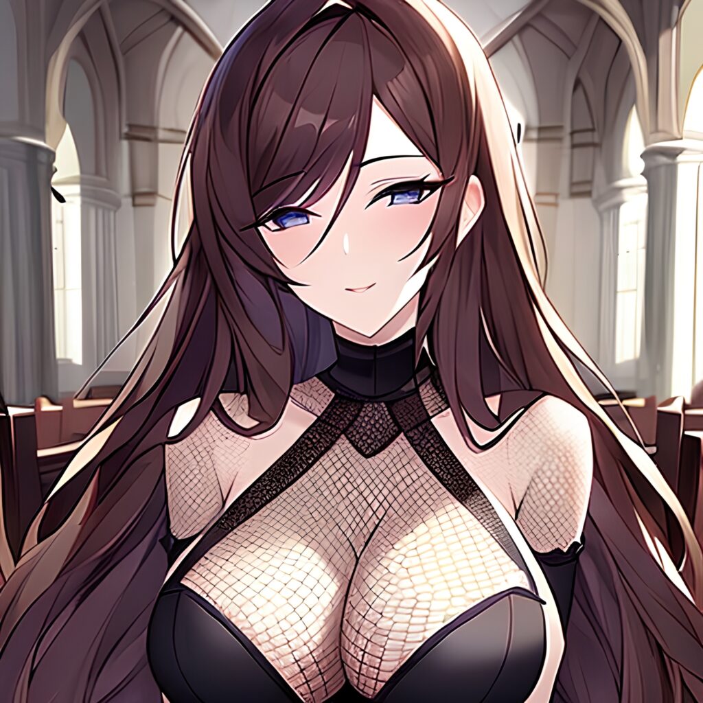 woman brunette fishnet messy hair long hair church 