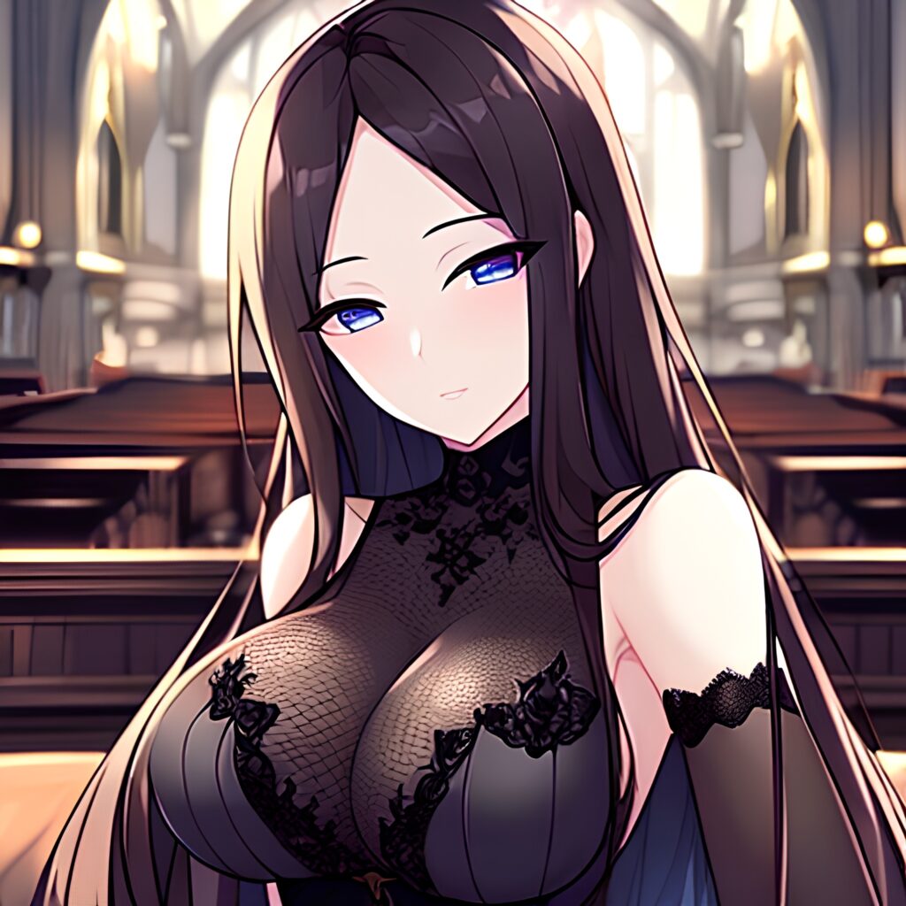 woman brunette fishnet messy hair long hair church 