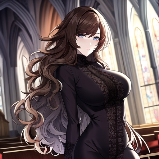 woman brunette long hair church fishnet messy hair 