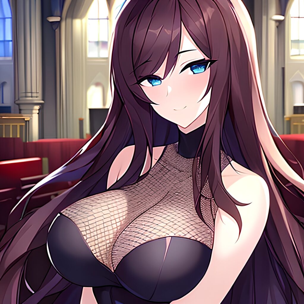 woman brunette long hair church fishnet messy hair 