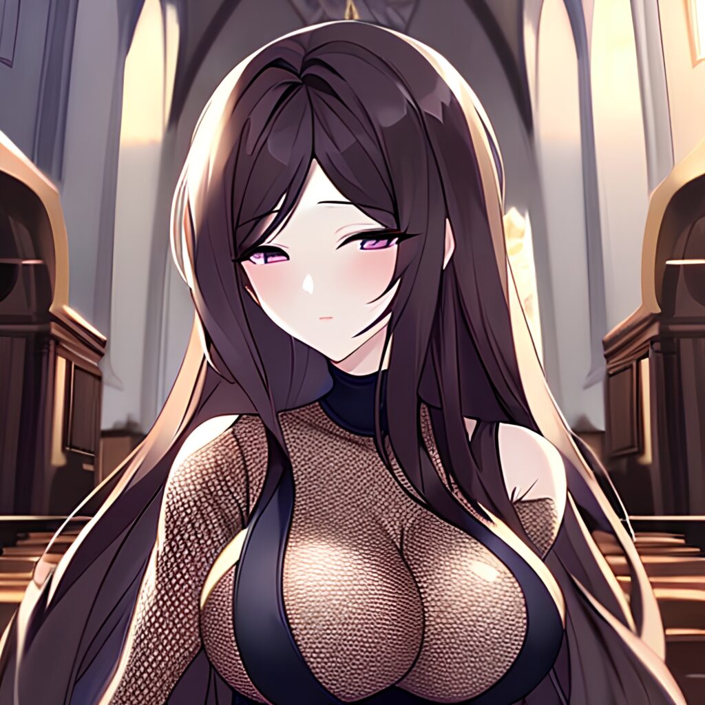 woman brunette long hair church messy hair fishnet 