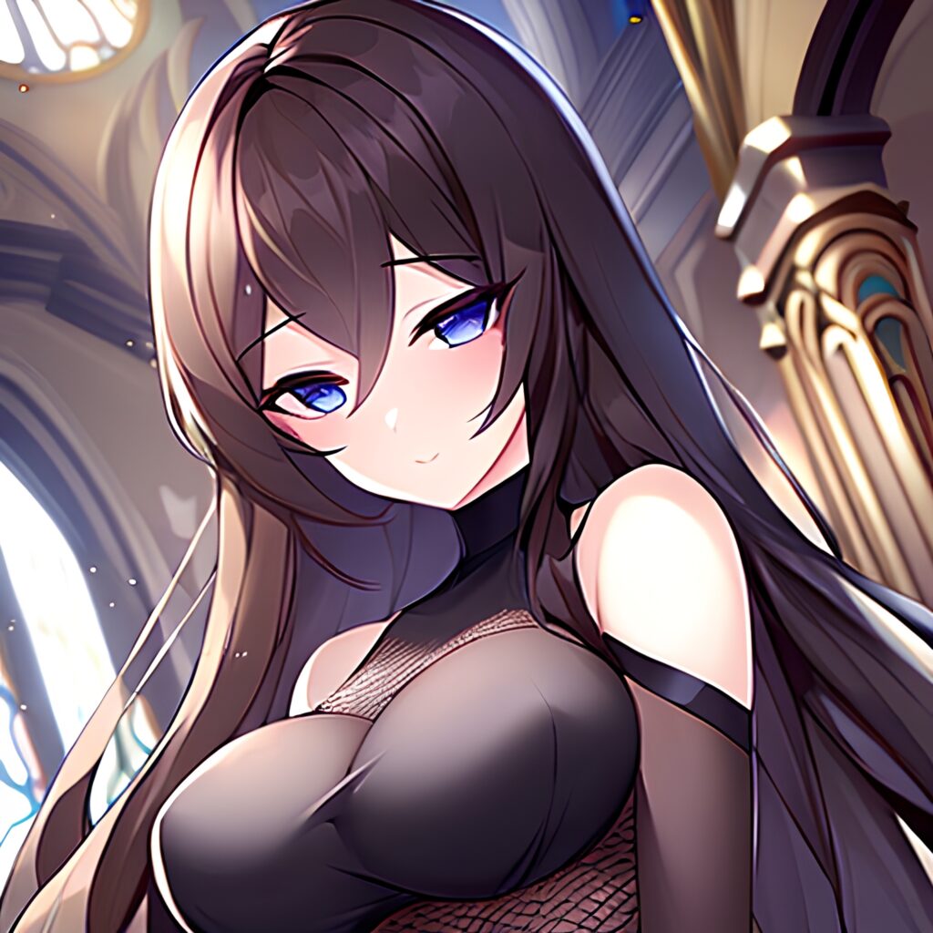 woman brunette long hair church messy hair fishnet 