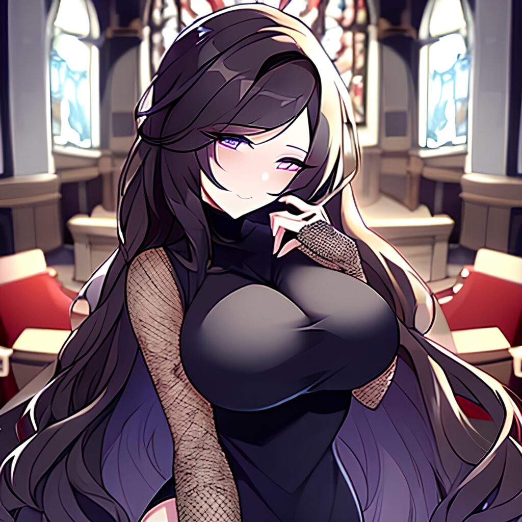 woman brunette long hair church messy hair fishnet