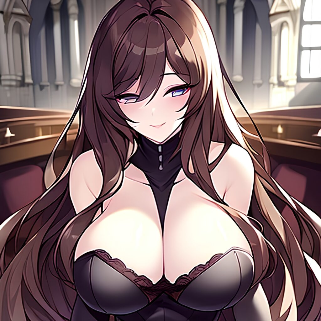 woman brunette long hair fishnet church messy hair 