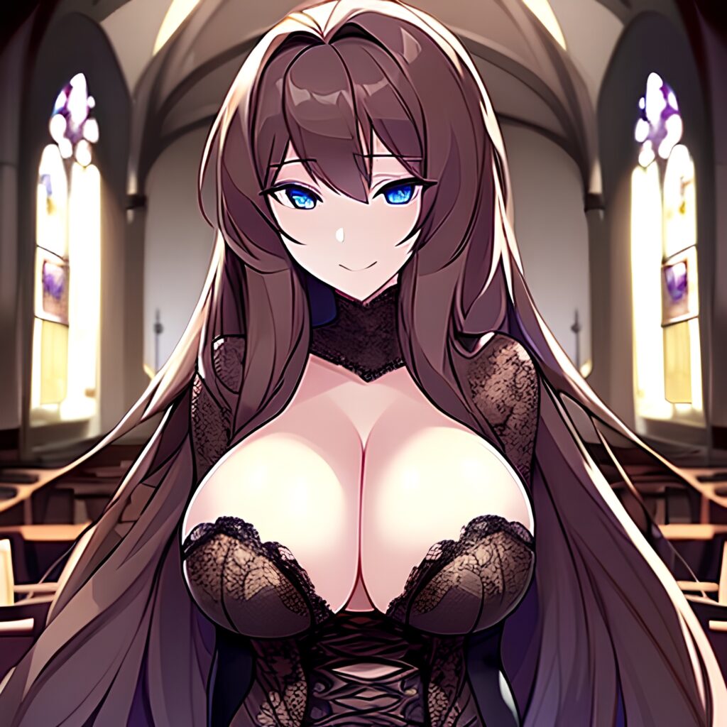 woman brunette long hair fishnet church messy hair 