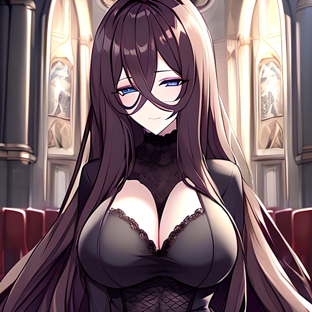 woman brunette long hair fishnet messy hair church 