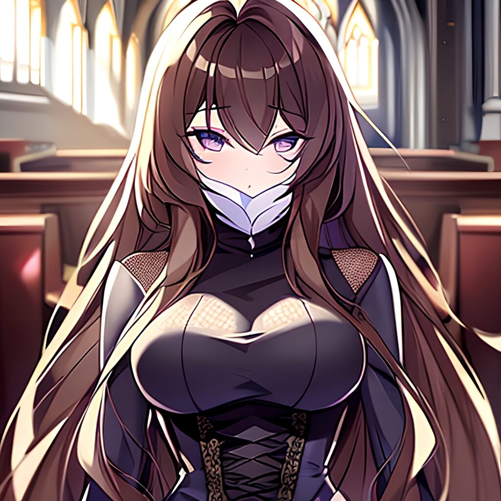 woman brunette long hair messy hair church fishnet 