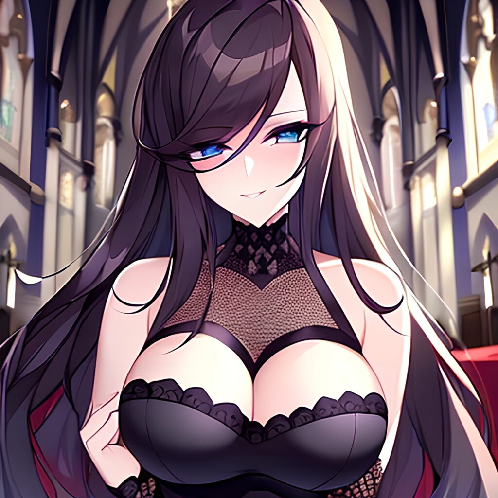 woman brunette long hair messy hair fishnet church 