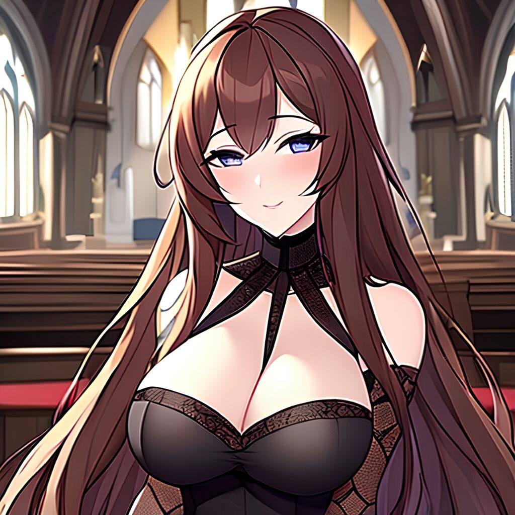 woman brunette long hair messy hair fishnet church 