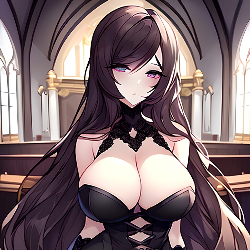 woman brunette long hair messy hair fishnet church 