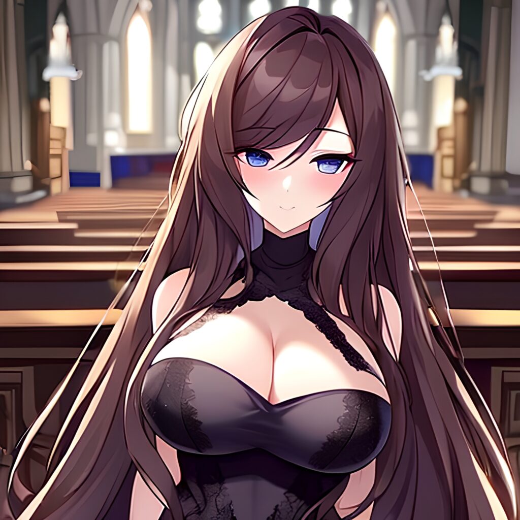 woman brunette messy hair church fishnet long hair 