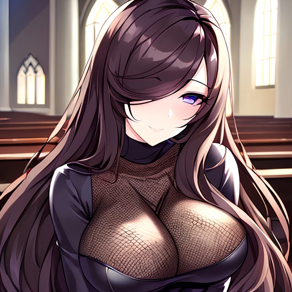 woman brunette messy hair church long hair fishnet 