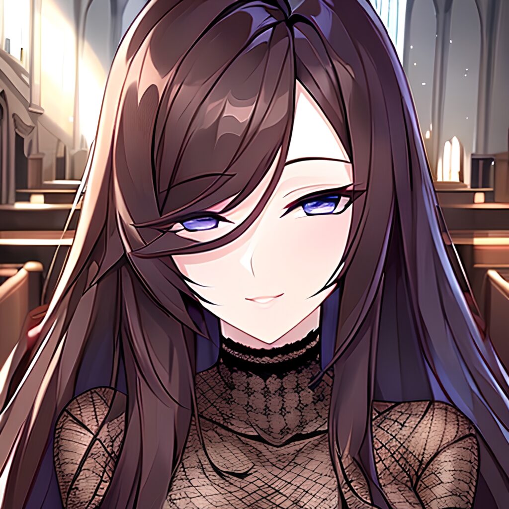 woman brunette messy hair church long hair fishnet 