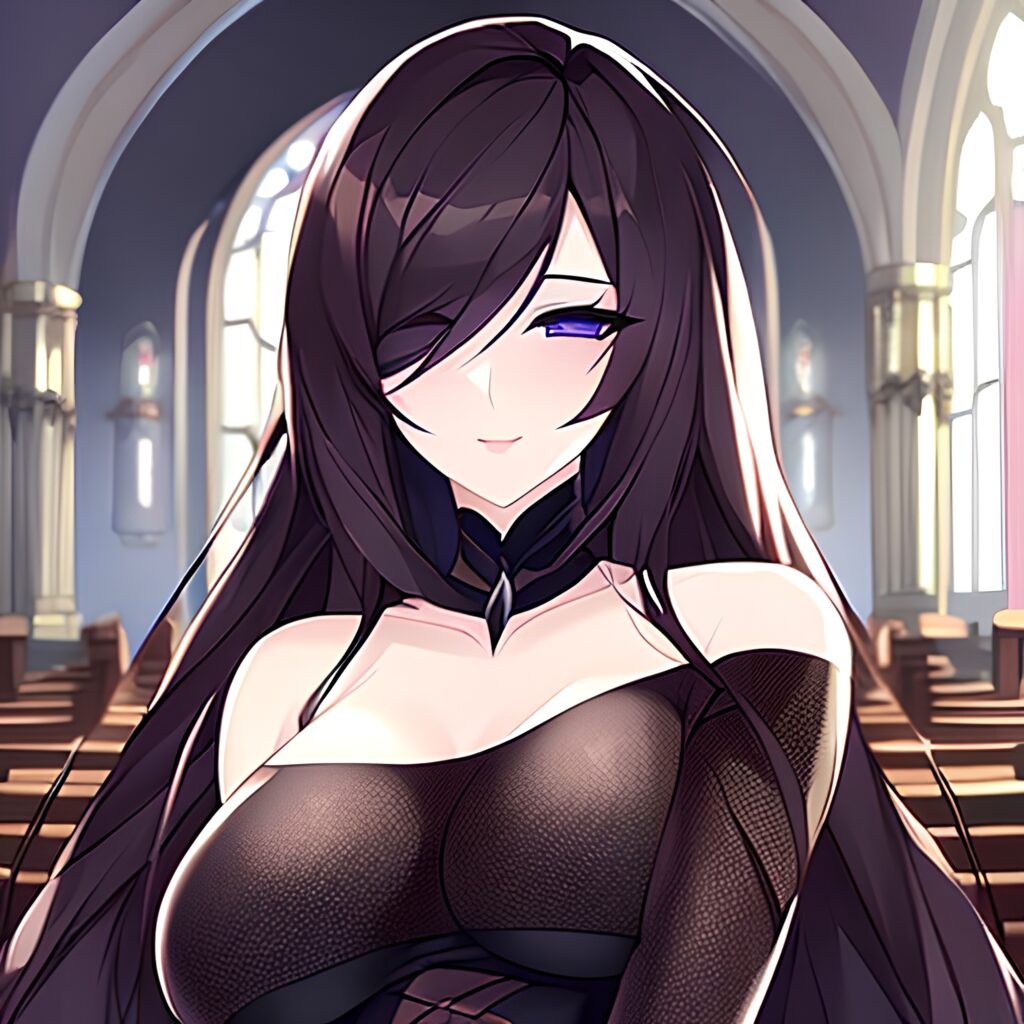 woman brunette messy hair church long hair fishnet 