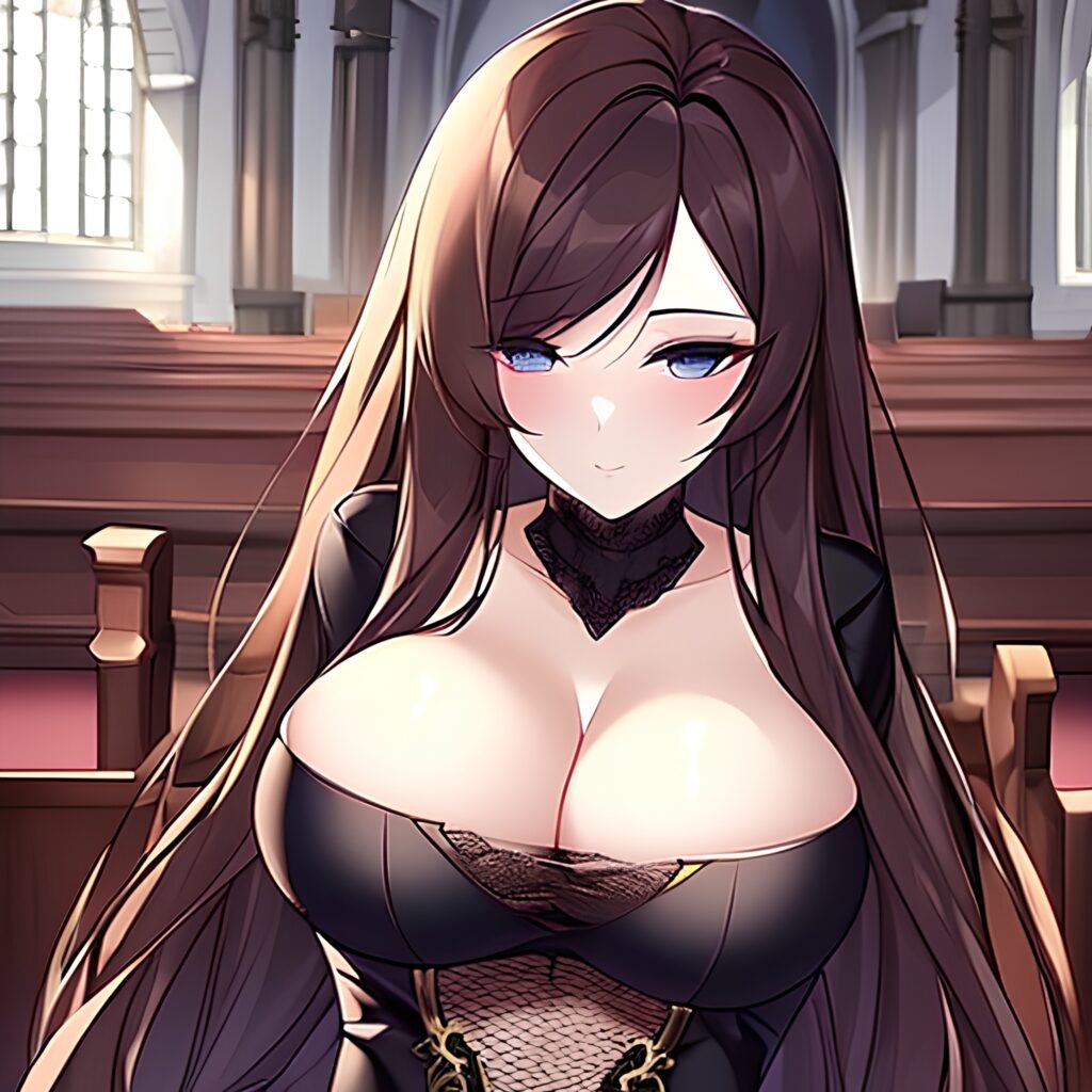 woman brunette messy hair church long hair fishnet 