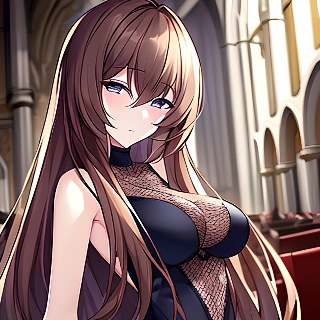 woman brunette messy hair long hair church fishnet 