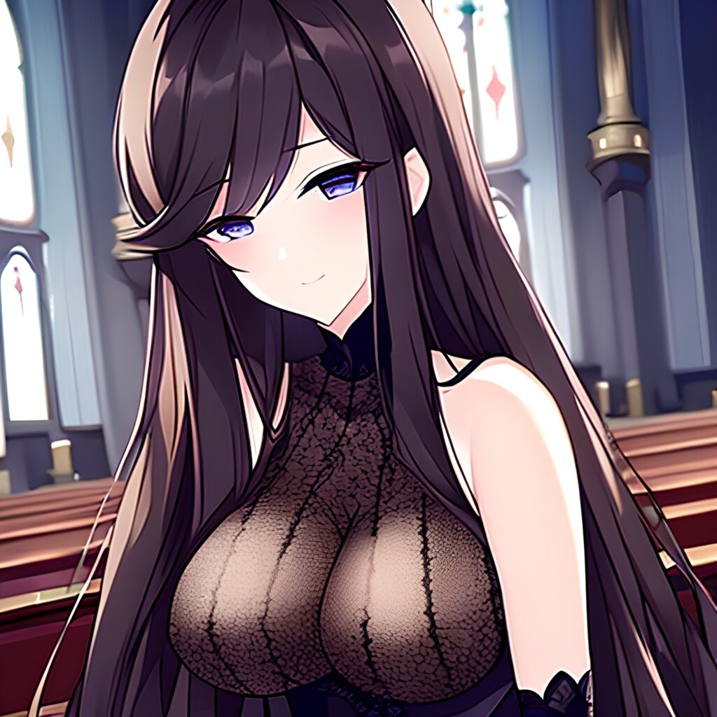 woman brunette messy hair long hair fishnet church 