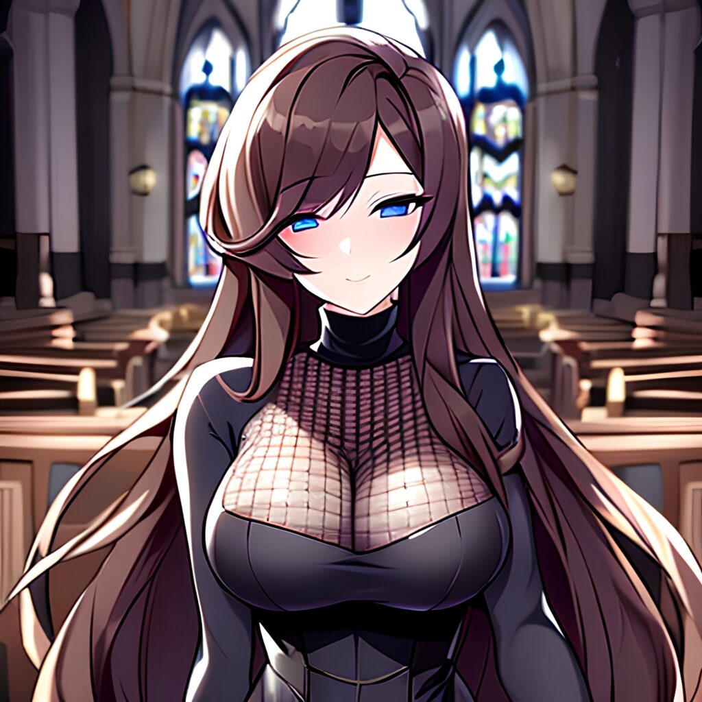 woman church brunette fishnet long hair messy hair 