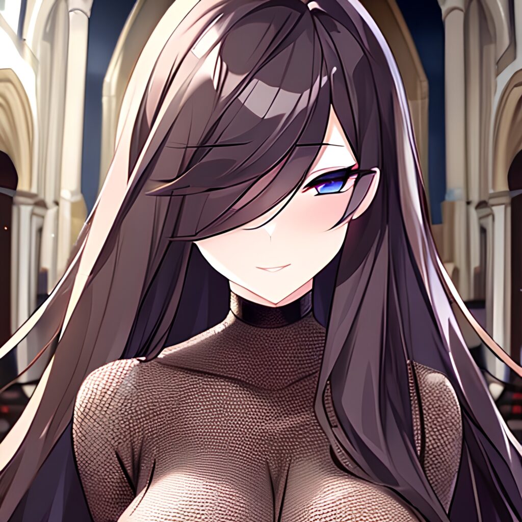 woman church brunette fishnet long hair messy hair 