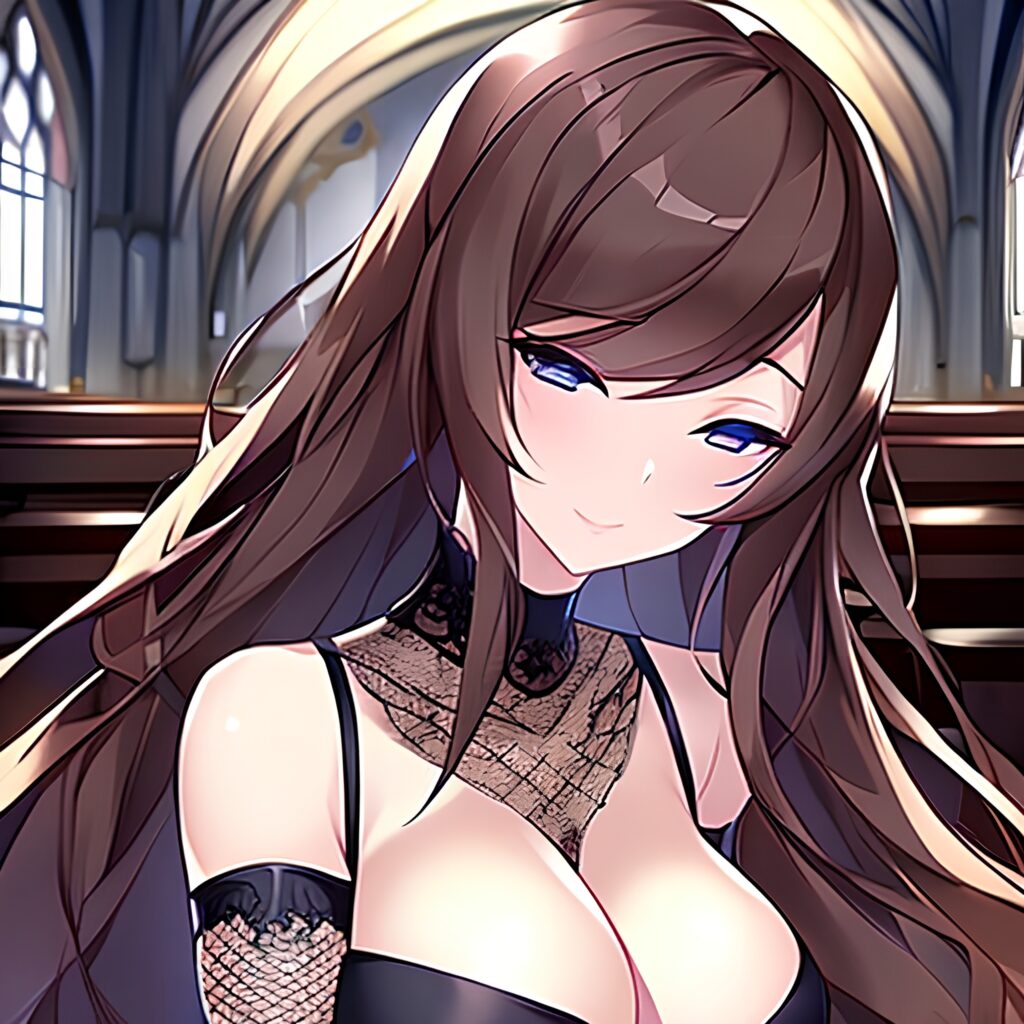 woman church brunette fishnet messy hair long hair 