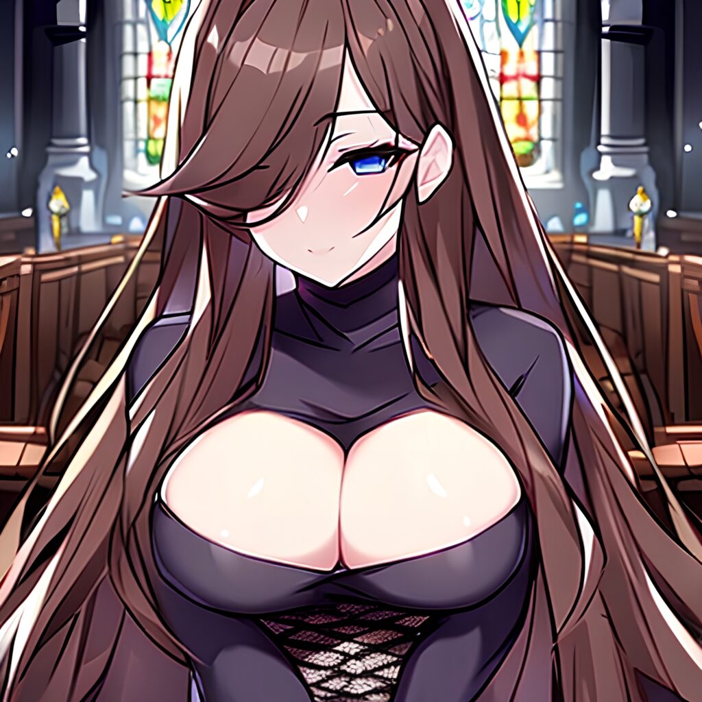 woman church brunette fishnet messy hair long hair 