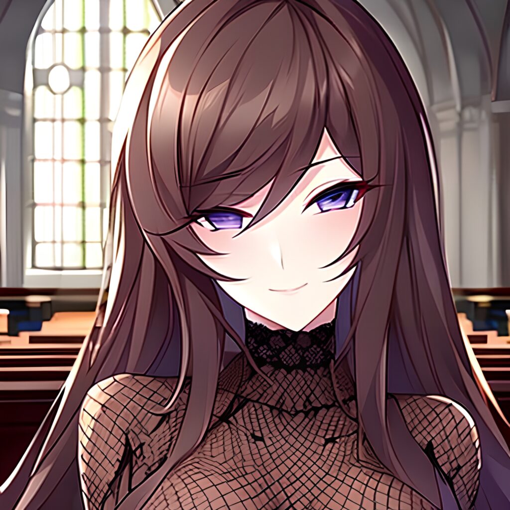 woman church brunette fishnet messy hair long hair 