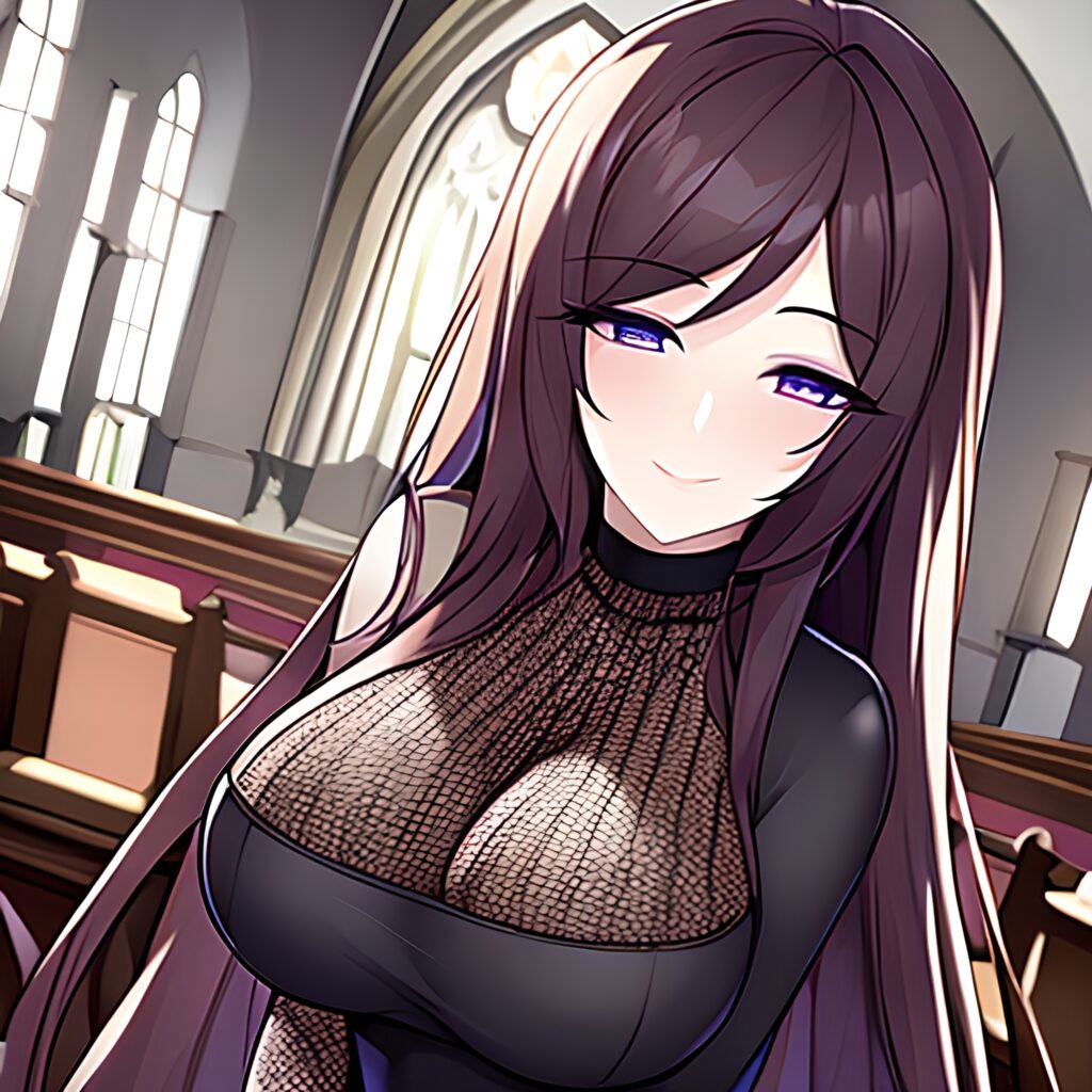 woman church brunette long hair fishnet messy hair 