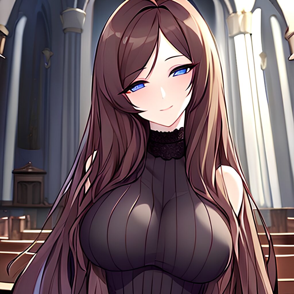 woman church brunette long hair fishnet messy hair 