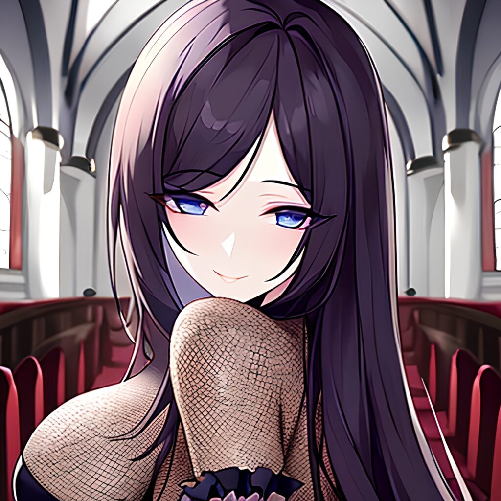 woman church brunette long hair fishnet messy hair 