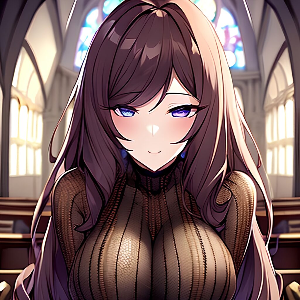 woman church brunette long hair messy hair fishnet 