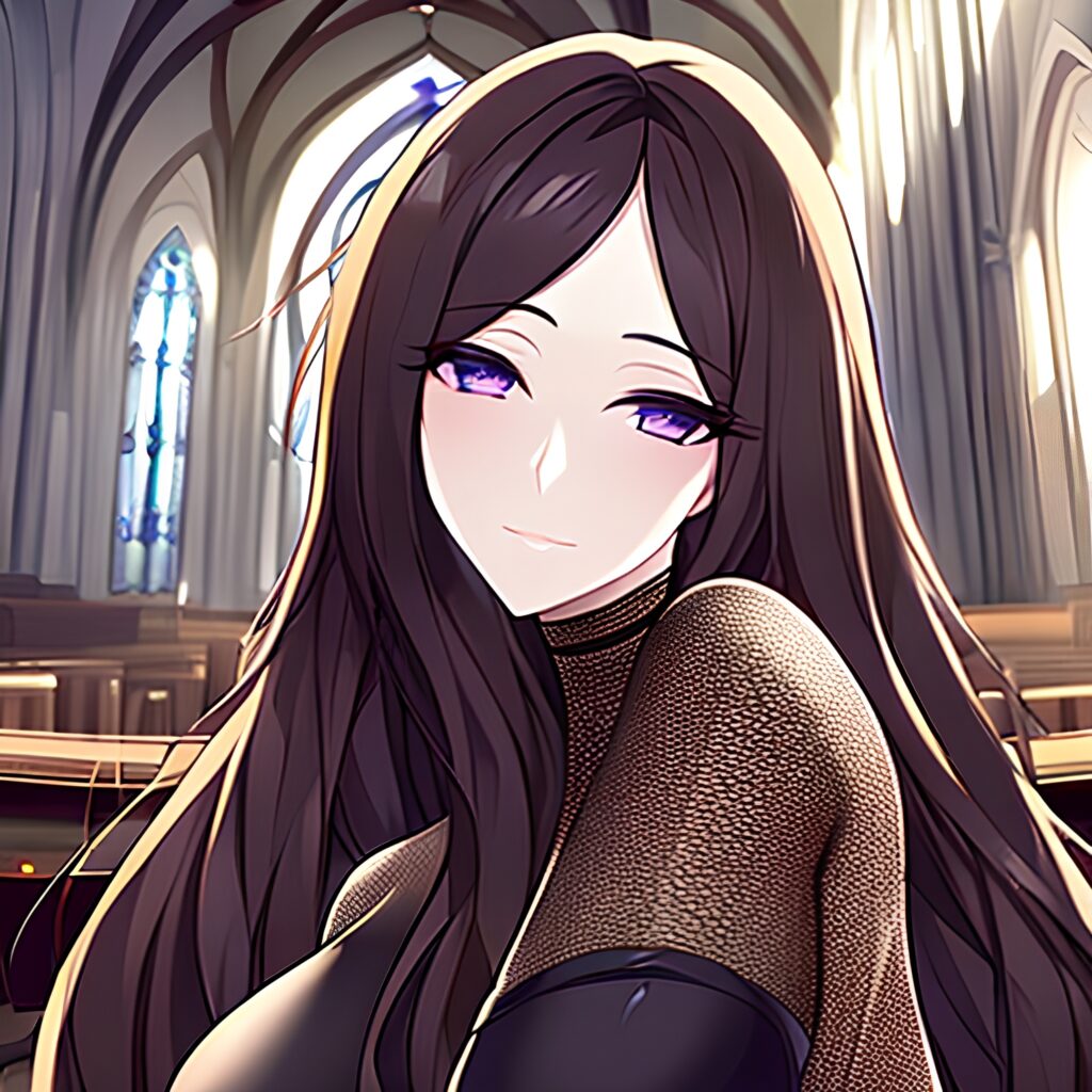 woman church brunette long hair messy hair fishnet 