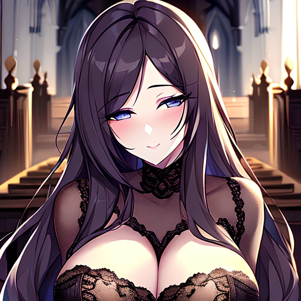 woman church brunette messy hair fishnet long hair 