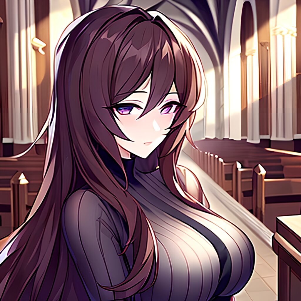 woman church brunette messy hair long hair fishnet 