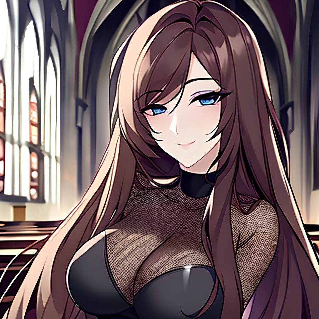 woman church brunette messy hair long hair fishnet 