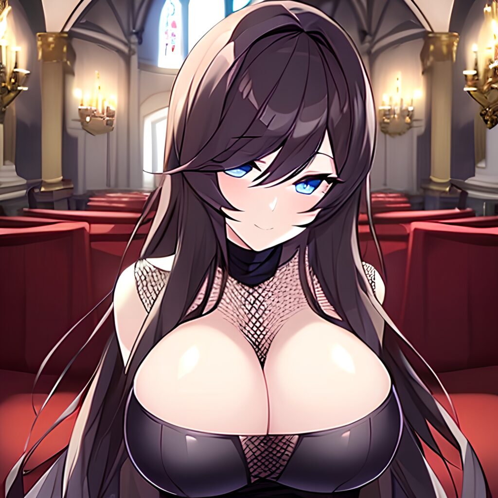 woman church brunette messy hair long hair fishnet 