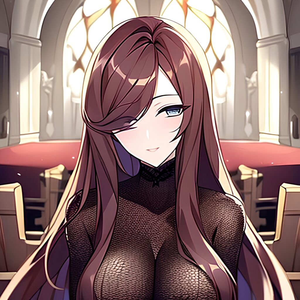 woman church fishnet brunette long hair messy hair 