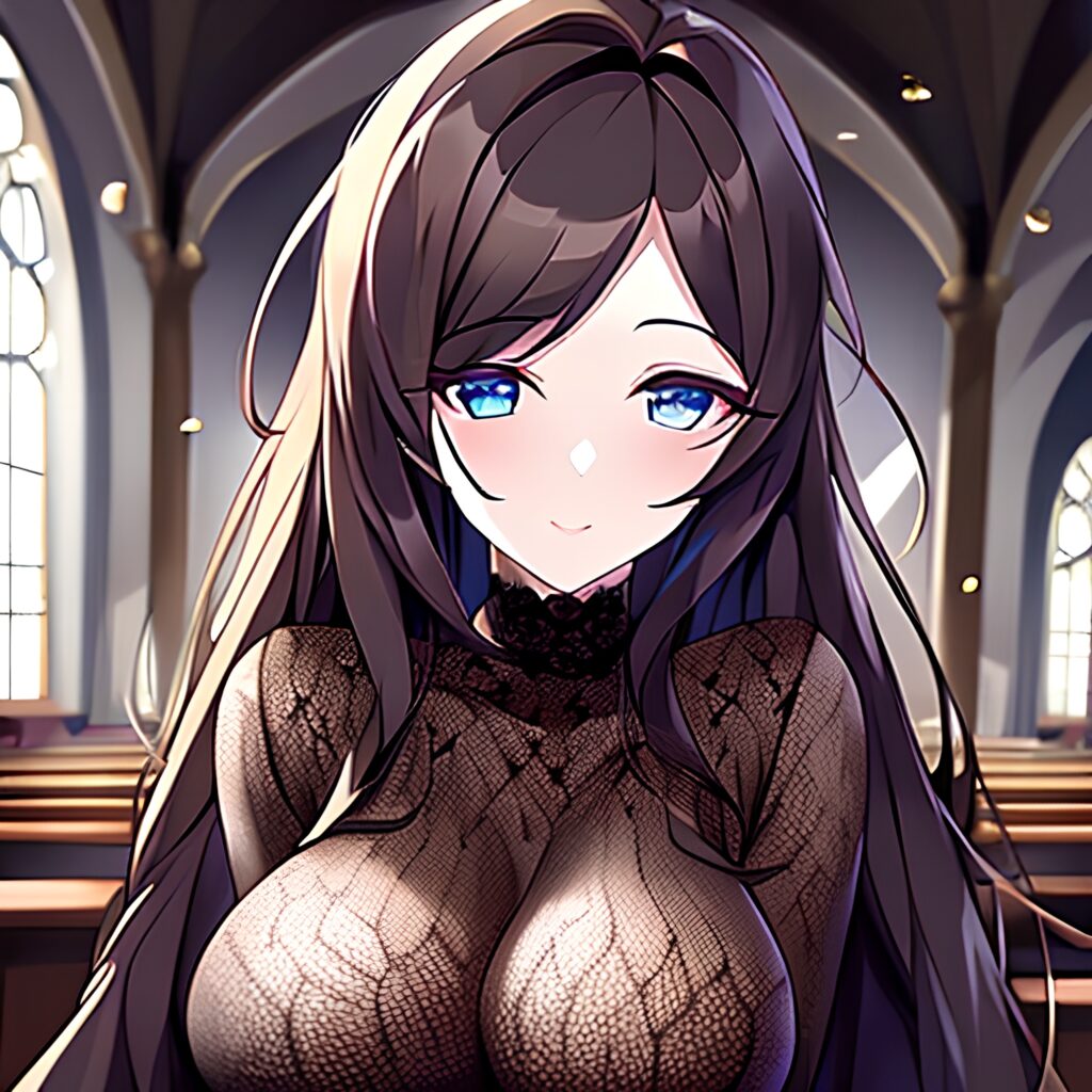 woman church fishnet brunette long hair messy hair 